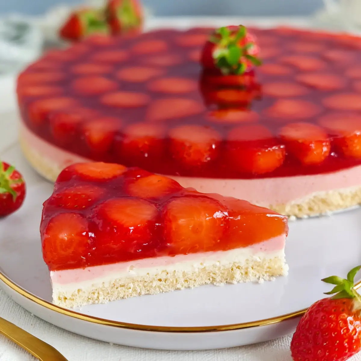Erdbeerkuchen ohne Backen mit Keksboden