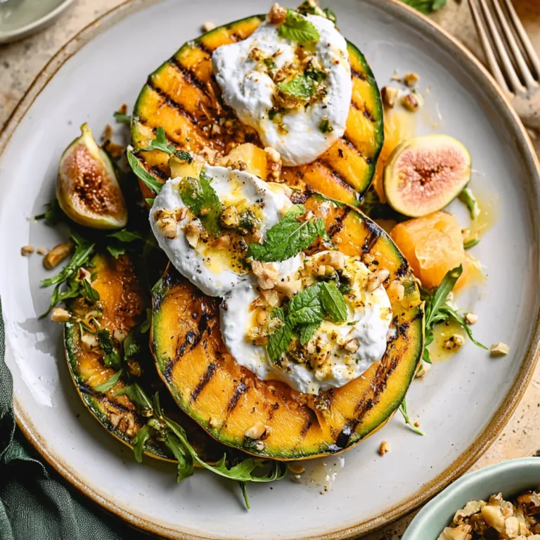 Gegrillte Melone mit Nussbutter und Burrata