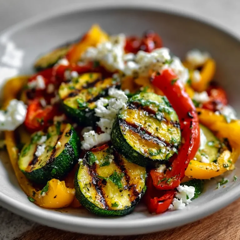 Gegrillter Zucchini Paprika Salat mit Feta