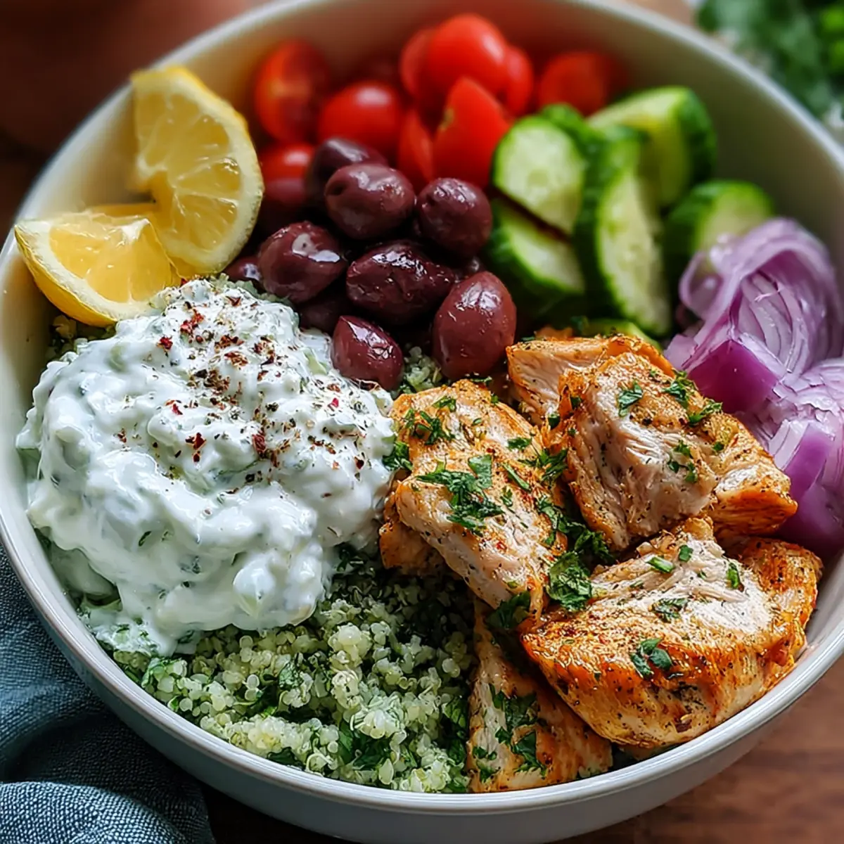 Griechische Hähnchen Tzatziki Bowl