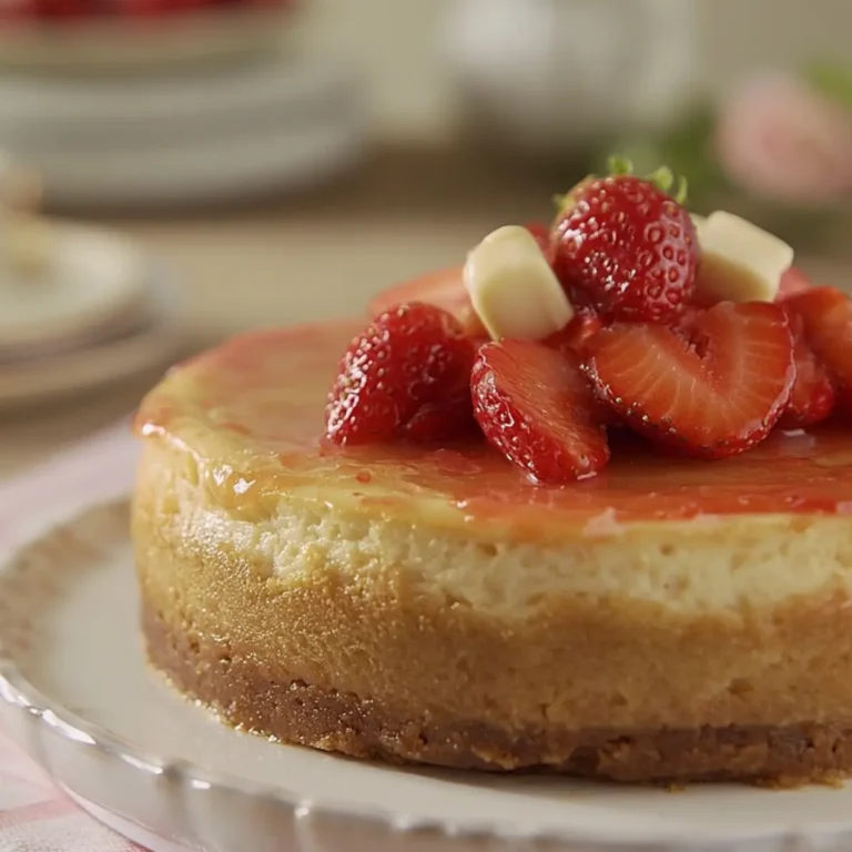 Käsekuchen mit Erdbeeren und weißer Schokolade