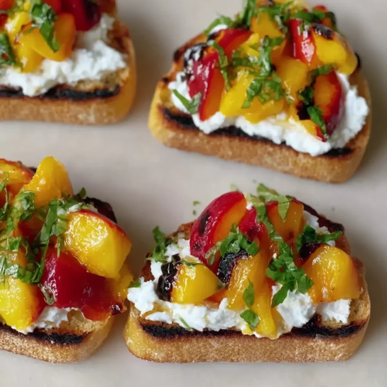 Pfirsich Bruschetta mit geschlagener Ricotta
