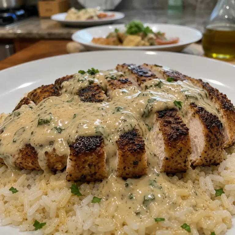 Smothered Chicken & Rice with Garlic Cream