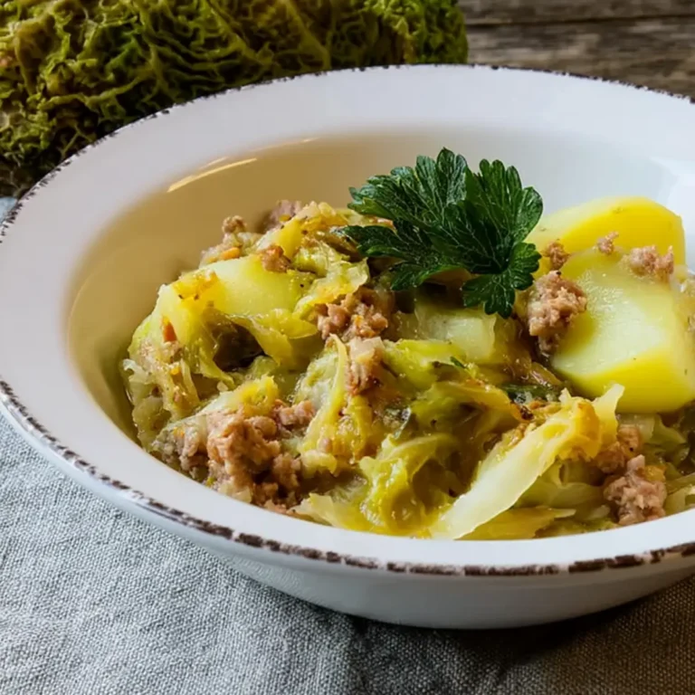 Wirsing-Eintopf mit Kartoffeln und Hackfleisch