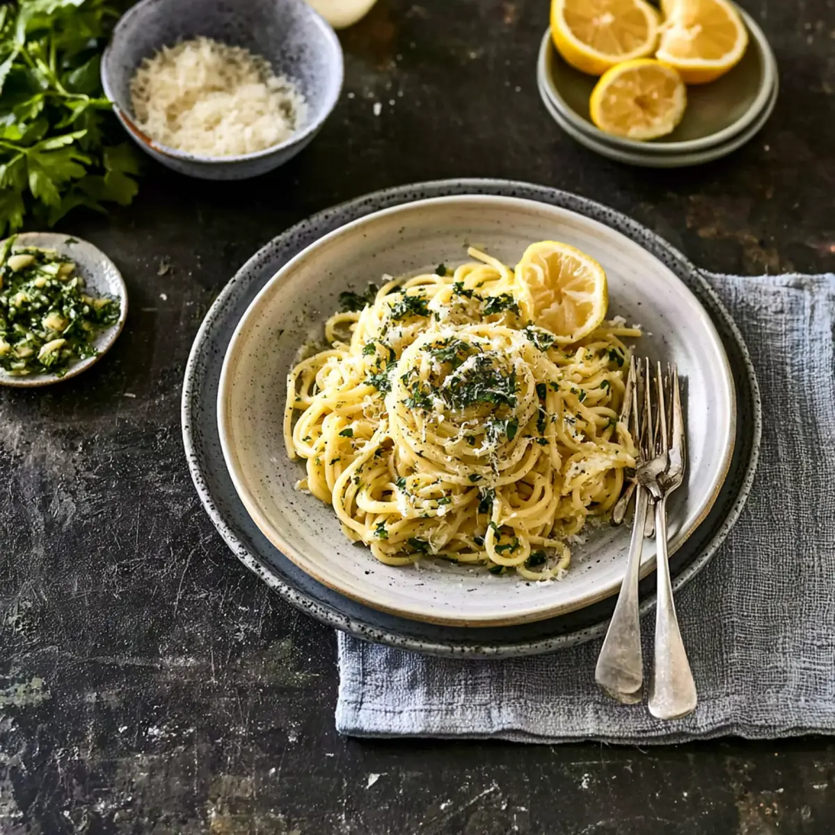 Zitronen Pasta mit Knoblauch und Parmesan
