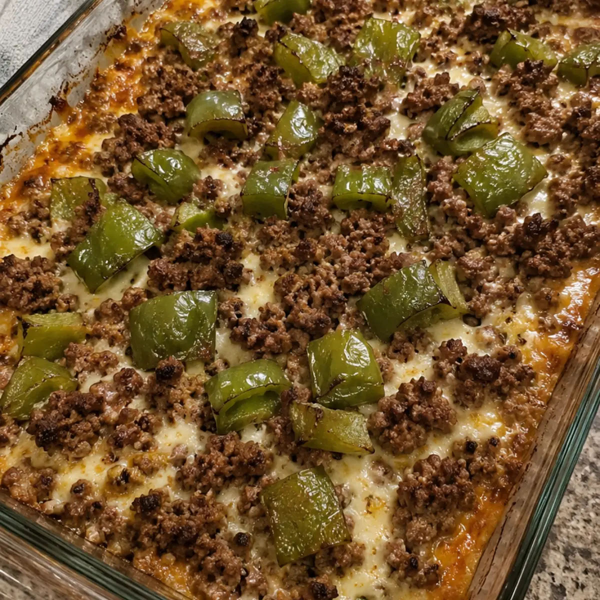 4-Ingredient Cheesy Ground Beef & Green Pepper Bake