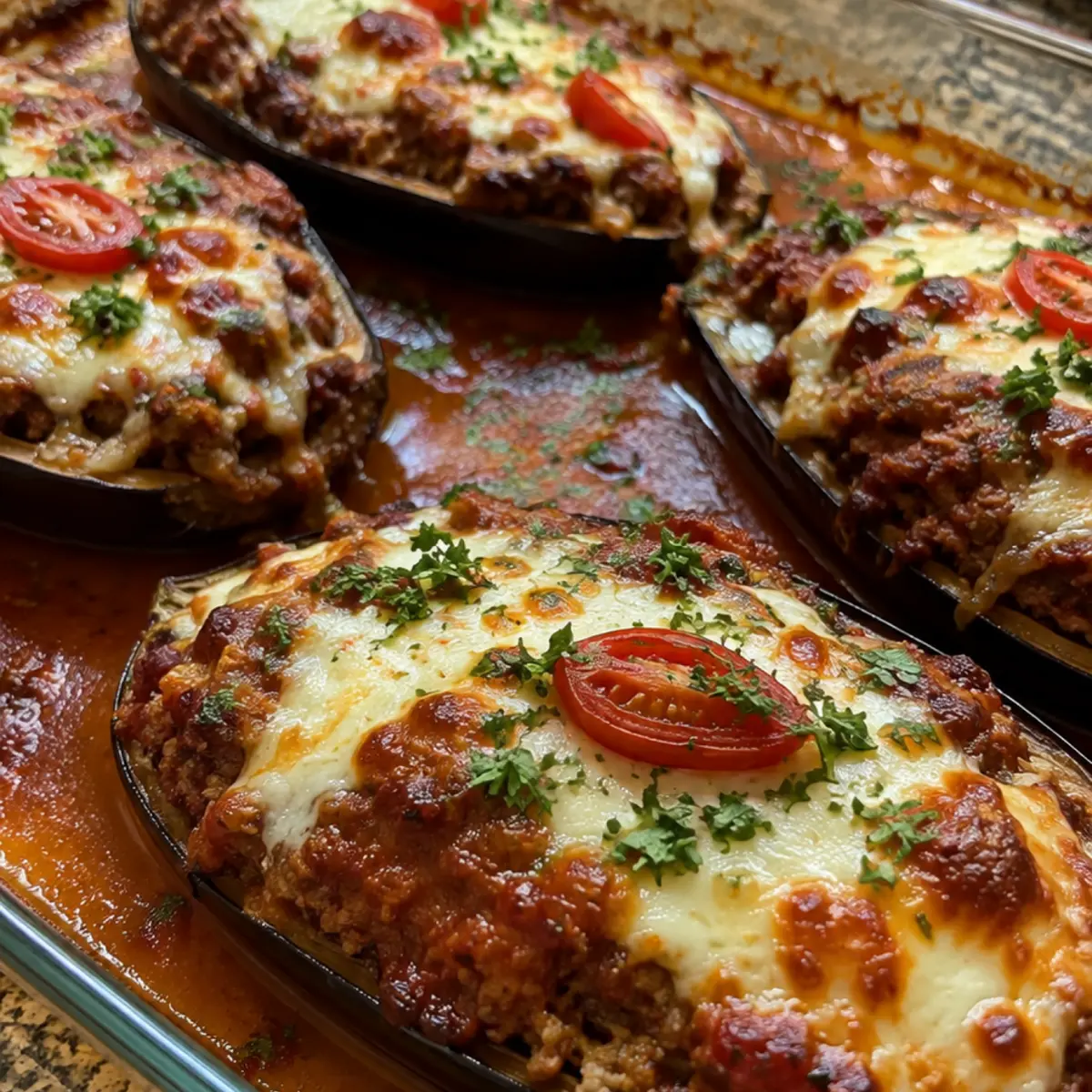 Cheesy Italian Beef Stuffed Eggplant
