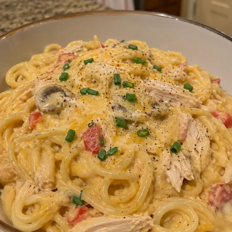 Creamy Crockpot Chicken Spaghetti