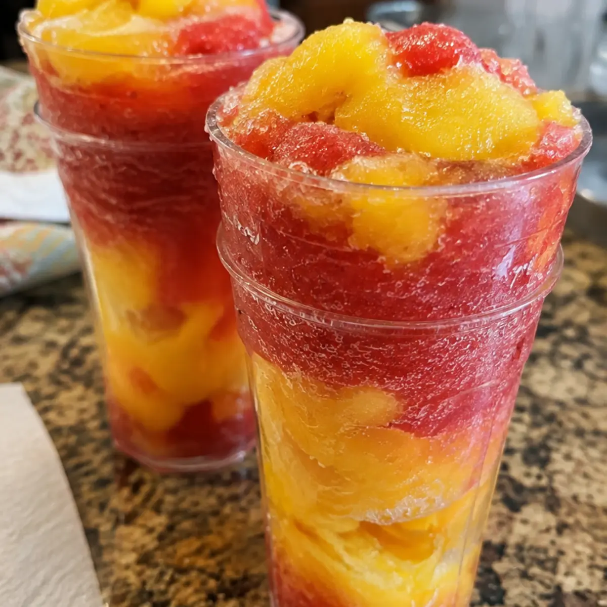 Fresh Mango Strawberry Swirled Slushies