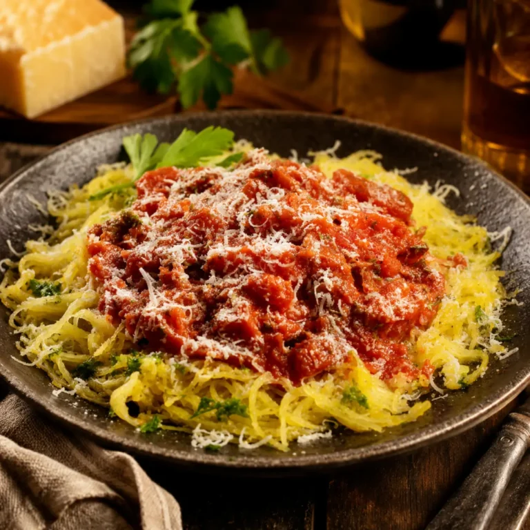 Kalorienarmer Spaghetti-Kürbis mit Tomatensauce
