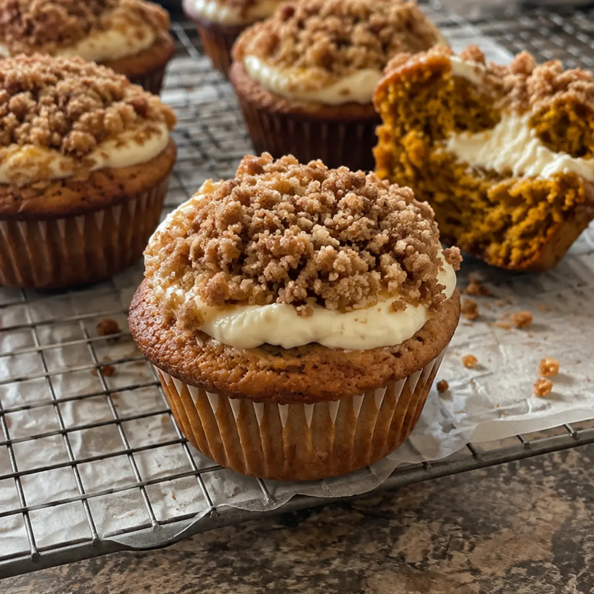Pumpkin Streusel Muffins with Cream Cheese Filling