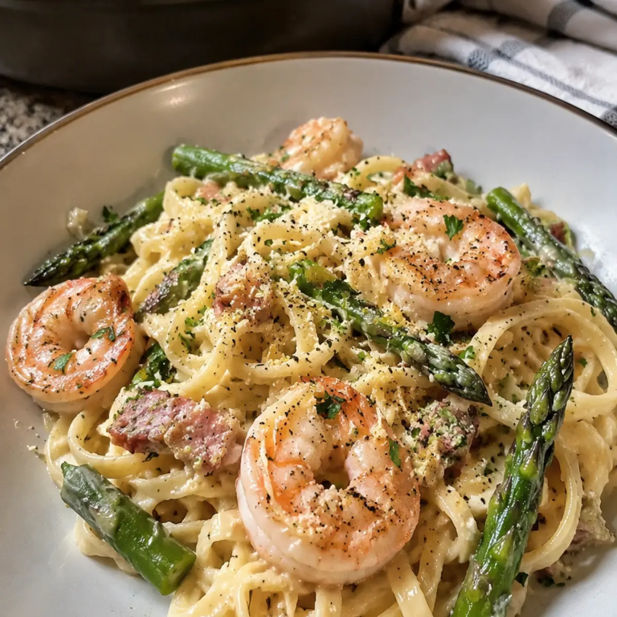 Shrimp Asparagus Carbonara
