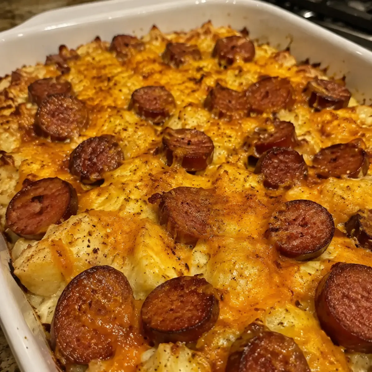 Smoked Sausage Cheesy Potato Casserole