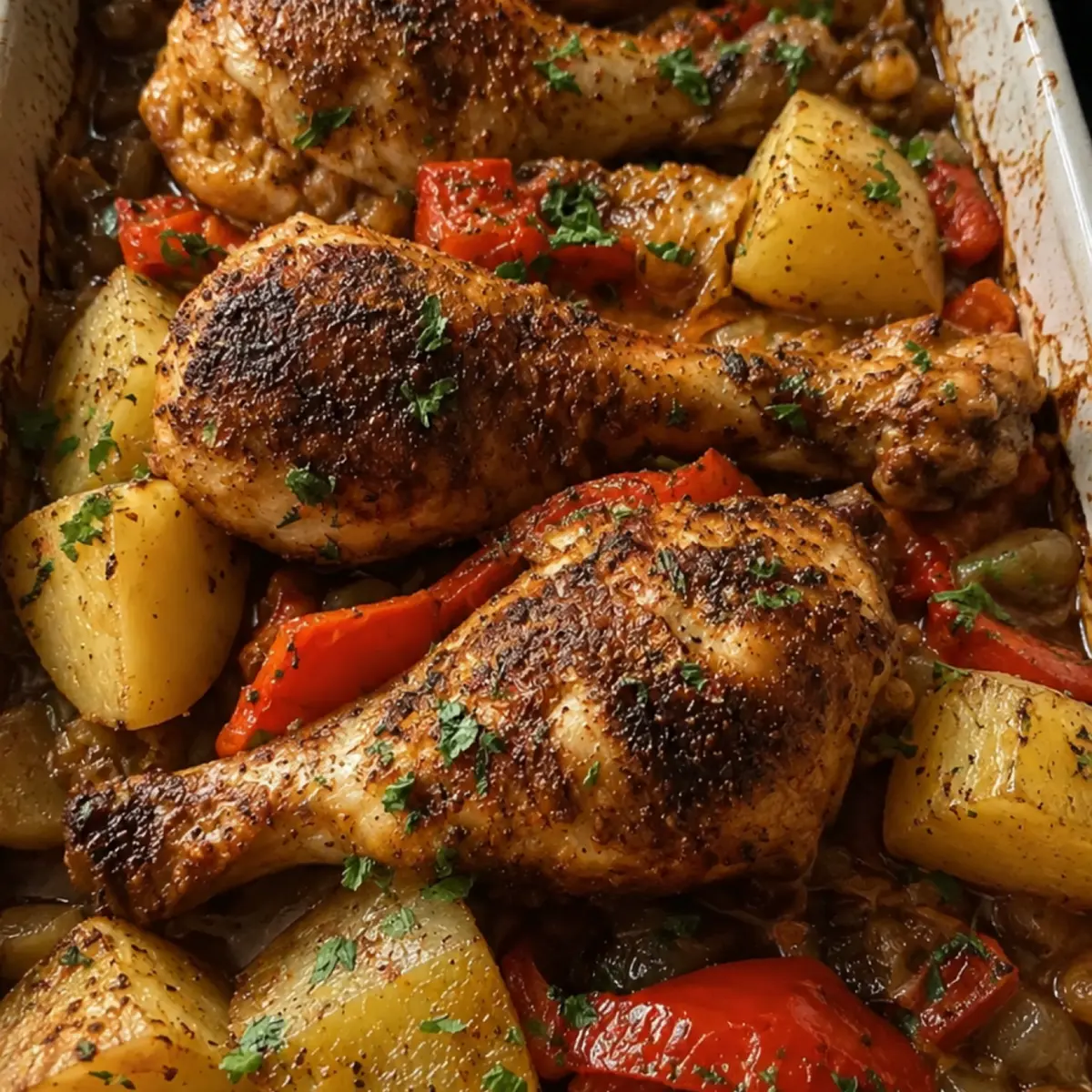 Ultimate Rustic Baked Chicken Drumsticks with Potatoes & Peppers