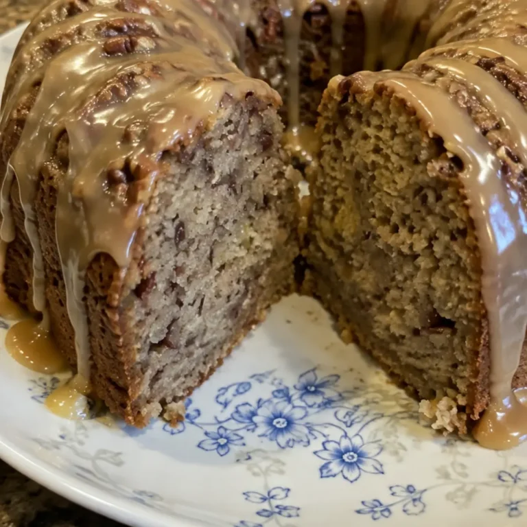 Apple Pecan Cake with Caramel Glaze