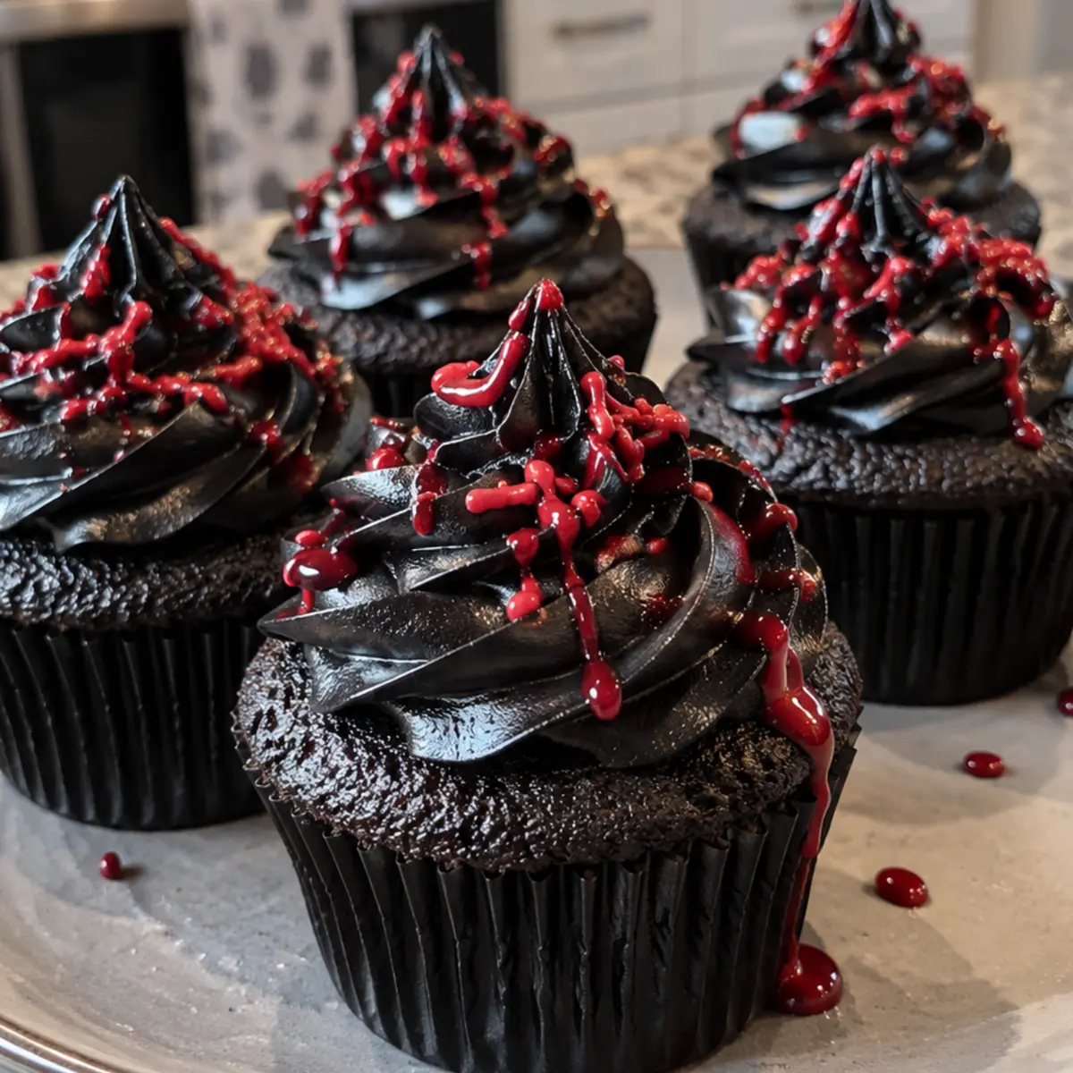 Bleeding Halloween Black Cupcakes