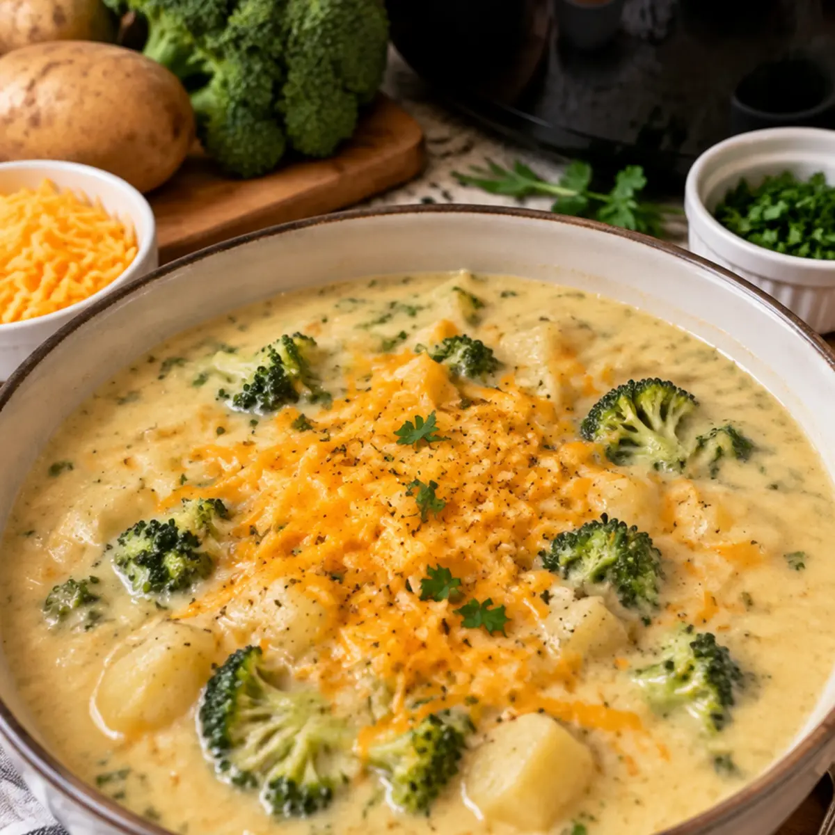 CROCKPOT POTATO BROCCOLI CHEDDAR SOUP