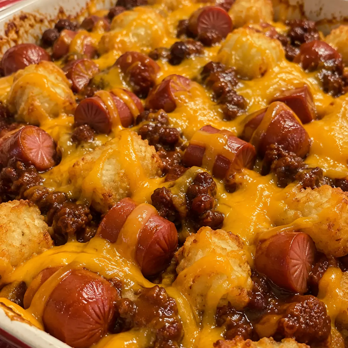 Cheesy Hot Dog Tater Tot Casserole