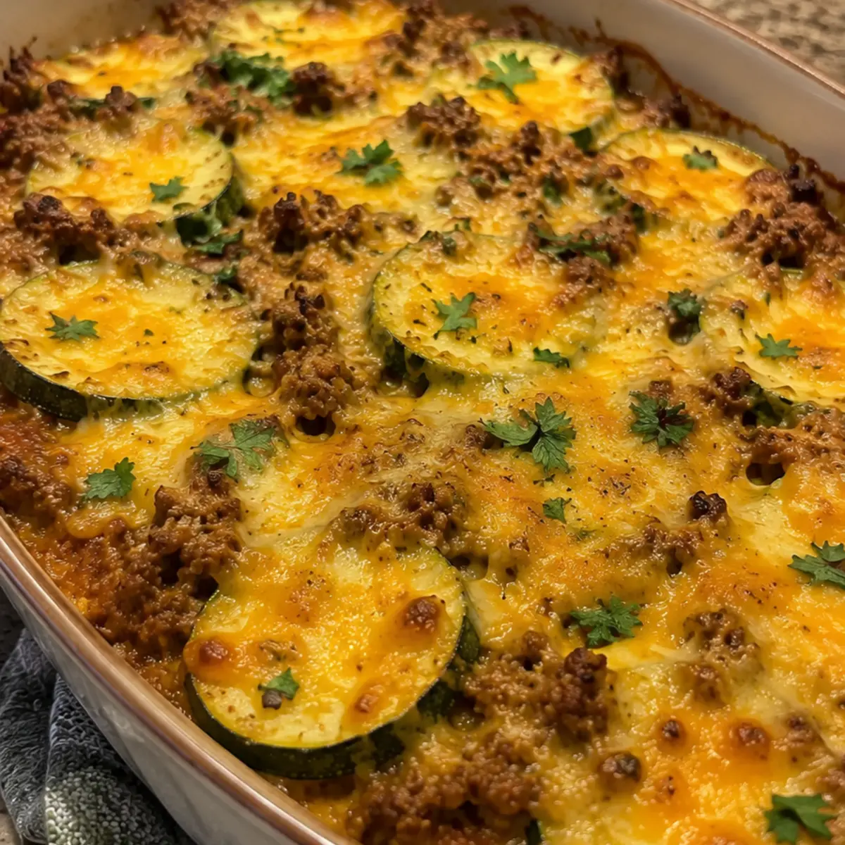 Cheesy Zucchini and Ground Beef Casserole