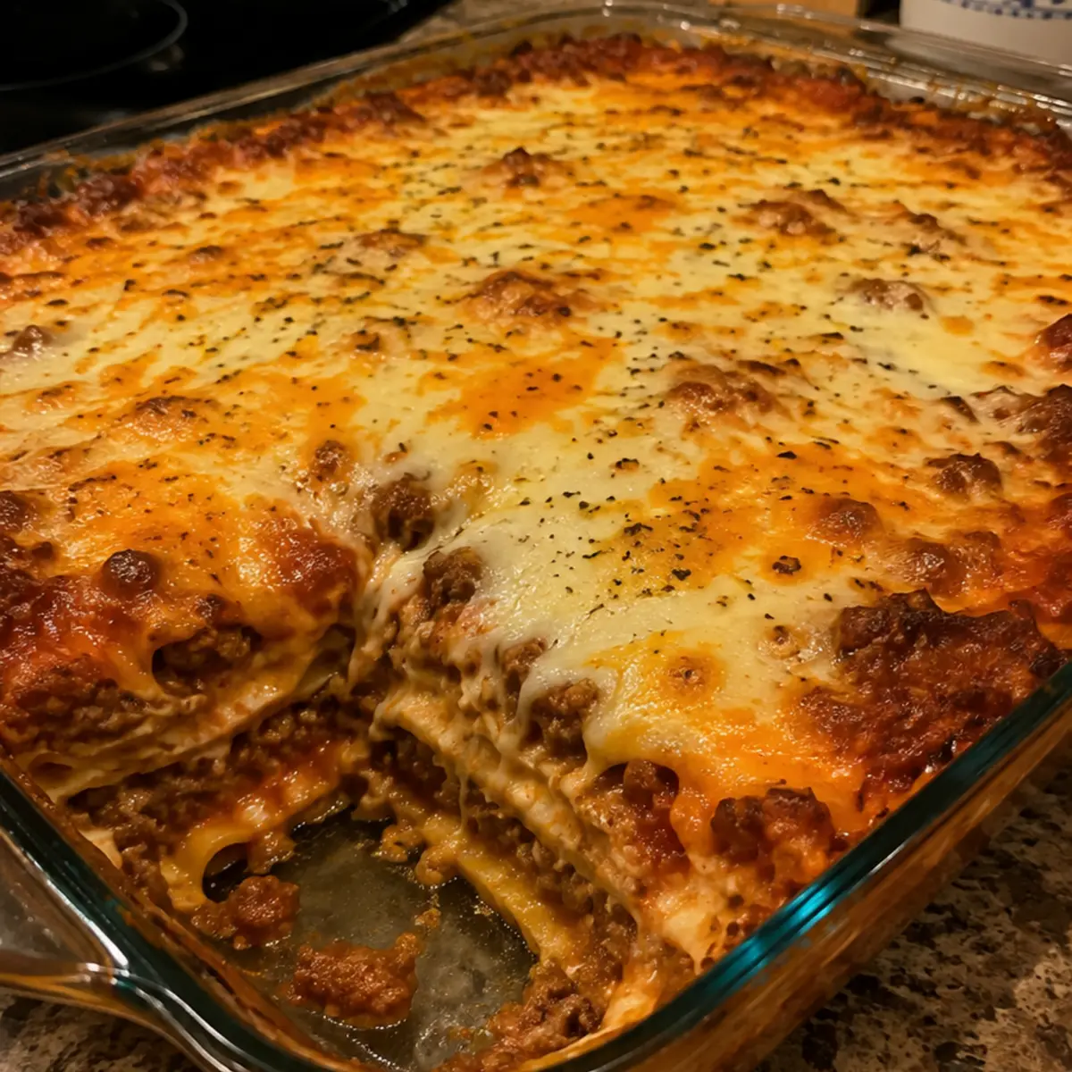 Cheesy beef lasagna