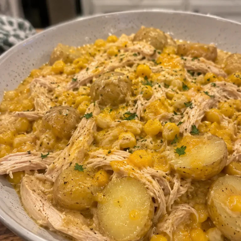 Crockpot Creamy Cheddar Chicken Corn and Baby Potatoes