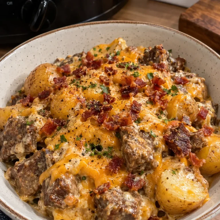 Crockpot Loaded Steak and Potato Bake