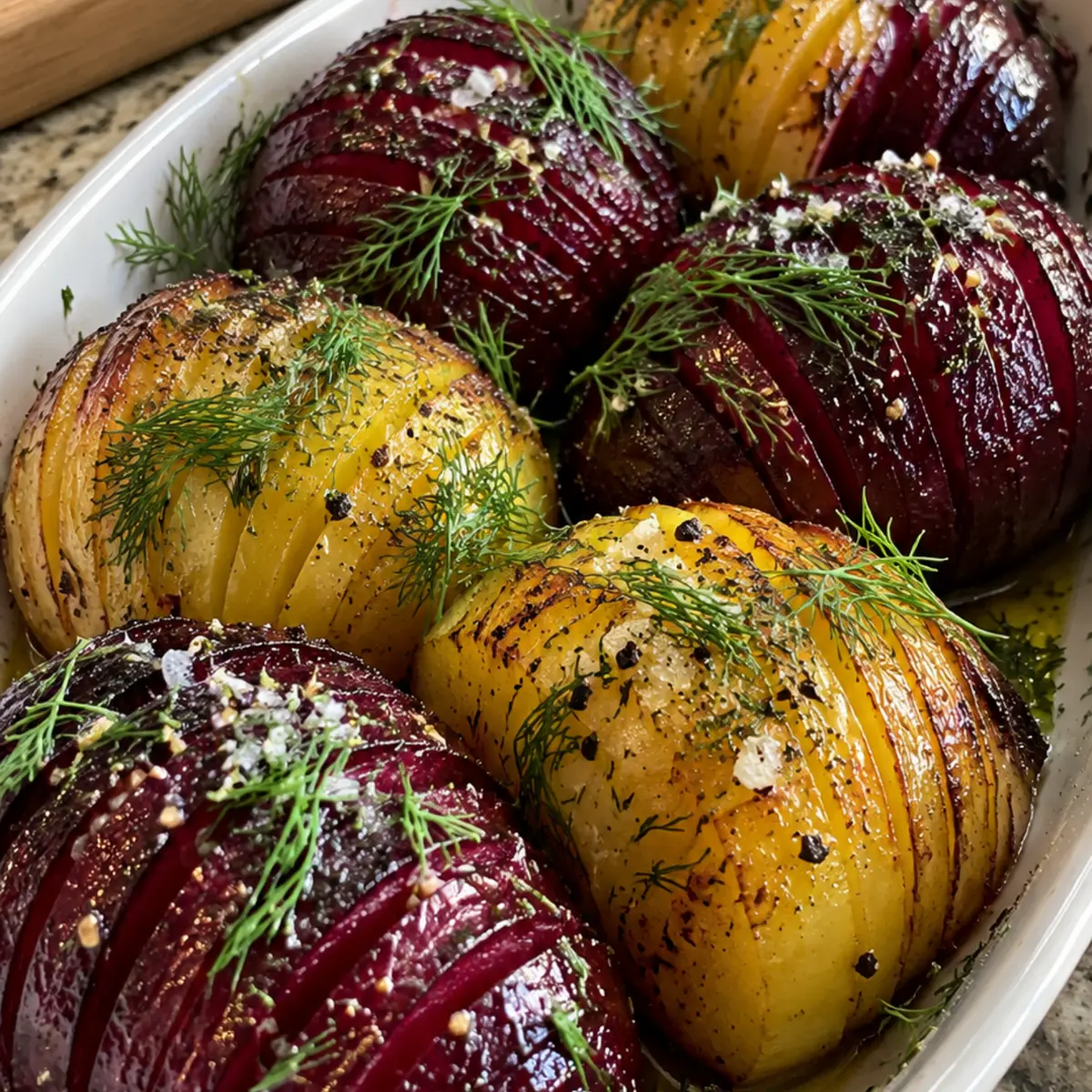 Roasted Hasselback Beets with Fresh Dill Dressing