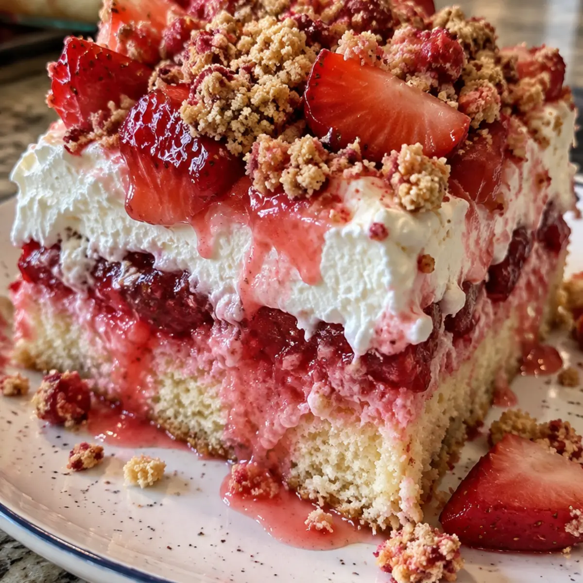 Strawberry Crunch Poke Cake