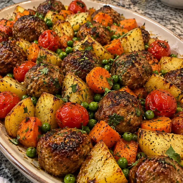 roasted meatball and vegetable tray bake